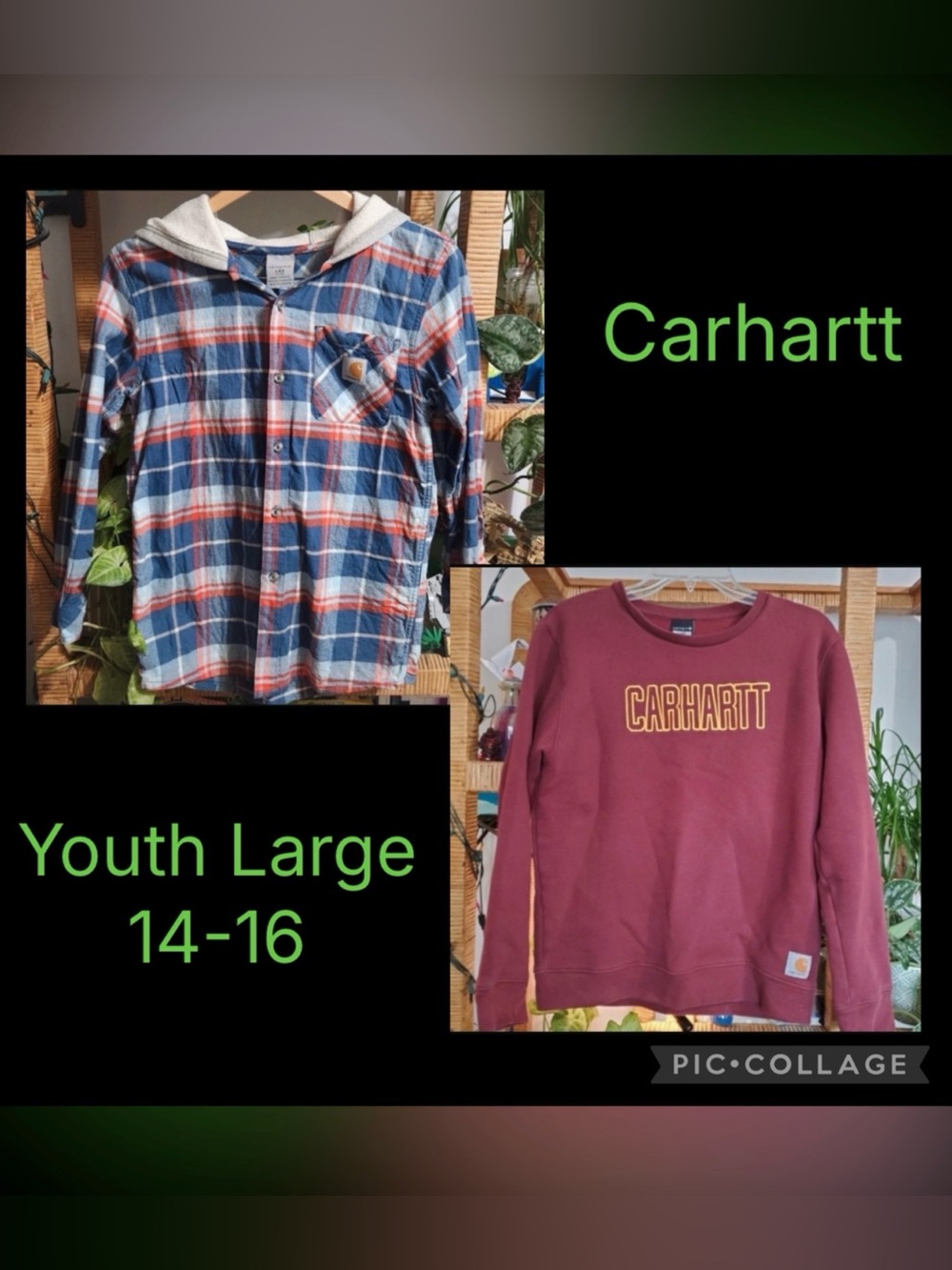 Carhartt Youth Bundle Sweatshirt | Flannel Button Down Large 14-16